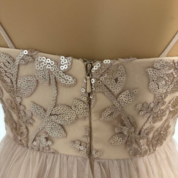 Amsale Blush Floral Applique Tulle Maxi Dress - Size 2 - Picture 4 of 6